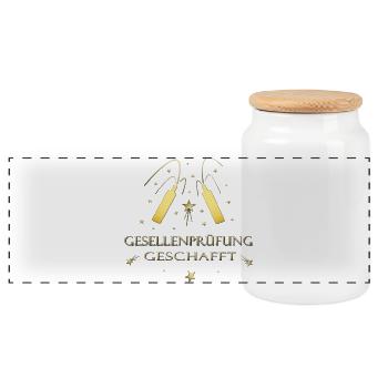 Gesellenprüfung Ausbildung Azubi Berufsabschluss - Panorama Keksdose mit Holzdeckel - Weiß - Vorne
