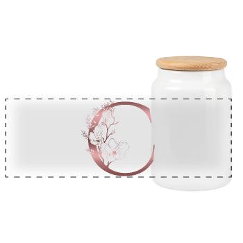 Floraler Buchstabe C - Panorama Keksdose mit Holzdeckel - Weiß - Vorne
