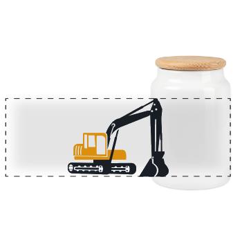 Bagger - Panorama Keksdose mit Holzdeckel - Weiß - Vorne