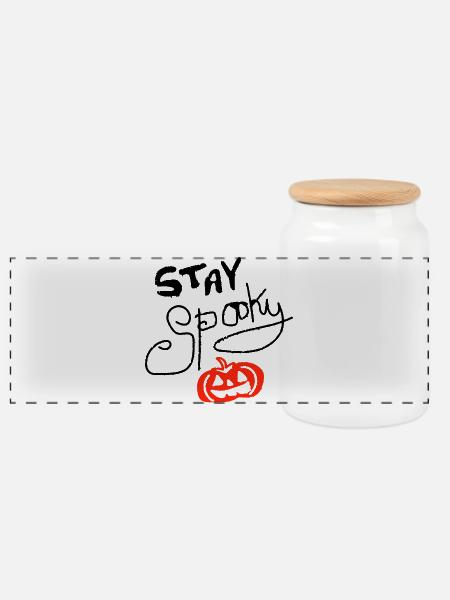 stay spooky Kürbis - Panorama Keksdose mit Holzdeckel - Weiß