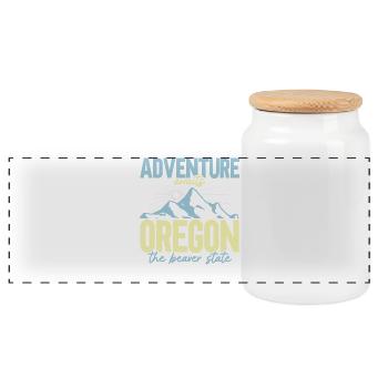 Abenteuer erwartet Oregon Der Biberstaat Oregonian - Panorama Keksdose mit Holzdeckel - Weiß - Vorne