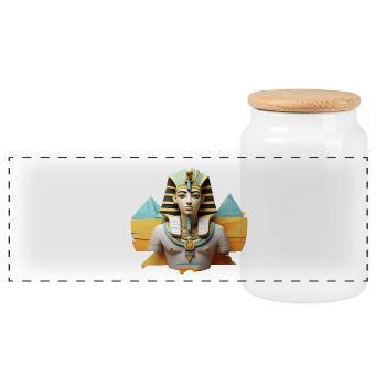 Pharaonisches Design - Panorama Keksdose mit Holzdeckel - Weiß - Vorne