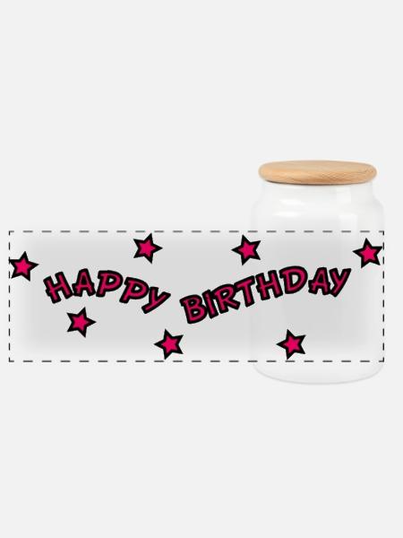 GEBURTSTAG. HAPPY BIRTHDAY. ALLES GUTE ZUM GEBURTSTAG. - Panorama Keksdose mit Holzdeckel - Weiß