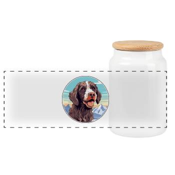 Pudelpointer Hunderasse Cartoon Kawaii Aquarell - Panorama Keksdose mit Holzdeckel - Weiß - Vorne