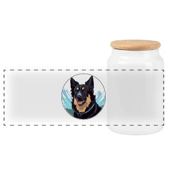 Belgische Groenendael Hunderasse Karikatur Kawaii Wasser - Panorama Keksdose mit Holzdeckel - Weiß - Vorne