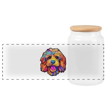 Cockapoo Hunderasse Cartoon Kawaii Illustration - Panorama Keksdose mit Holzdeckel - Weiß - Vorne