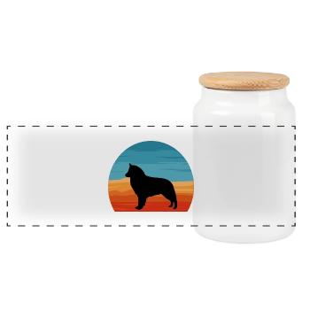 Belgischer Schäferhund Groenendael Hund Silhouette Retro - Panorama Keksdose mit Holzdeckel - Weiß - Vorne