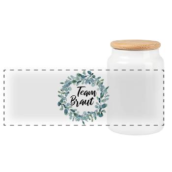 Team Braut - Junggesellinnenabschied - Panorama Keksdose mit Holzdeckel - Weiß - Vorne