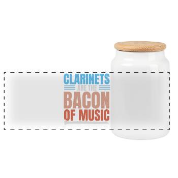 Klarinetten sind der Speck der Musik Musiker - Panorama Keksdose mit Holzdeckel - Weiß - Vorne