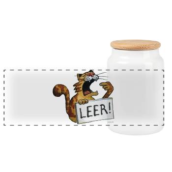 hungrige Katze (leer) - Panorama Keksdose mit Holzdeckel - Weiß - Vorne