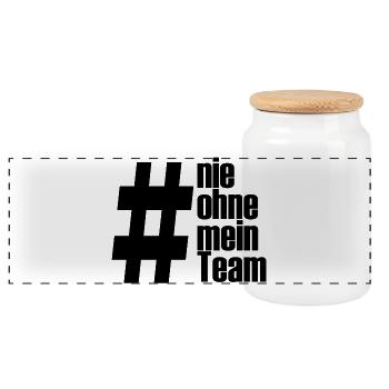 ohne mein team - Panorama Keksdose mit Holzdeckel - Weiß - Vorne