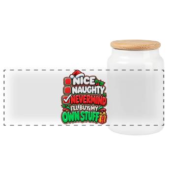 Eigene Sachen Weihnachtsspruch - Panorama Keksdose mit Holzdeckel - Weiß - Vorne