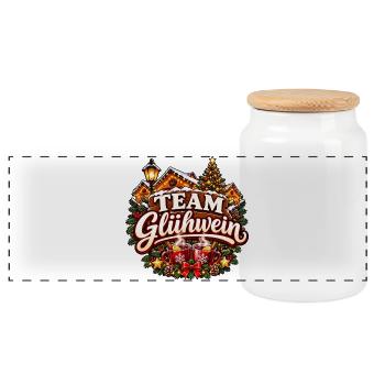 Team Glühwein - Partner Motiv Weihnachtsmarkt - Panorama Keksdose mit Holzdeckel - Weiß - Vorne