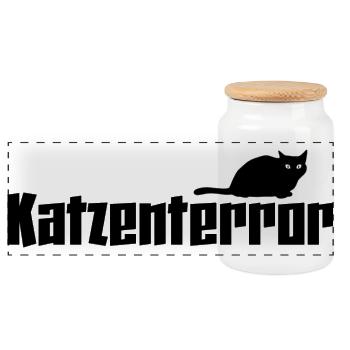 Katze  - Panorama Keksdose mit Holzdeckel - Weiß - Vorne