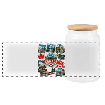 Kanada Reisesticker - Panorama Keksdose mit Holzdeckel - Weiß - Vorne