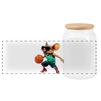 Basketball Maus - Panorama Keksdose mit Holzdeckel - Weiß - Vorne
