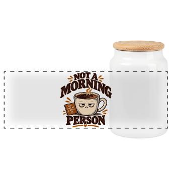 Kein Morgenmensch-Kaffee - Panorama Keksdose mit Holzdeckel - Weiß - Vorne
