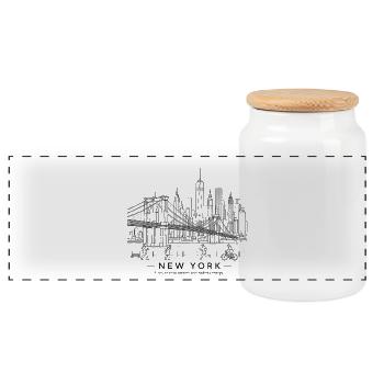 Linienkunst zur Freiheitsstatue - Panorama Keksdose mit Holzdeckel - Weiß - Vorne