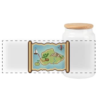 Pixel Art Schatzkarte mit verstecktem Schatz - Panorama Keksdose mit Holzdeckel - Weiß - Vorne