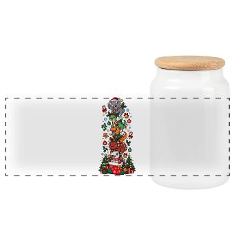 Funny Christmas T-Rex Santa Elf Snowman - Panorama Keksdose mit Holzdeckel - Weiß - Vorne