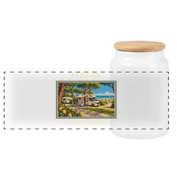 Italien Punta Sabbioni Camping Vintage Reisemarke - Panorama Keksdose mit Holzdeckel - Weiß - Vorne