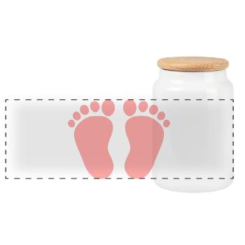 Babyfüße Mädchen rosa Geschenk zur Geburt Taufe - Panorama Keksdose mit Holzdeckel - Weiß - Vorne