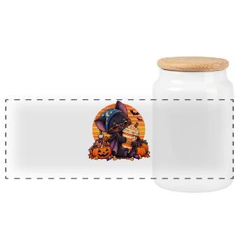 Halloween Fledermaus-Arzt mit Kaffee - Panorama Keksdose mit Holzdeckel - Weiß - Vorne