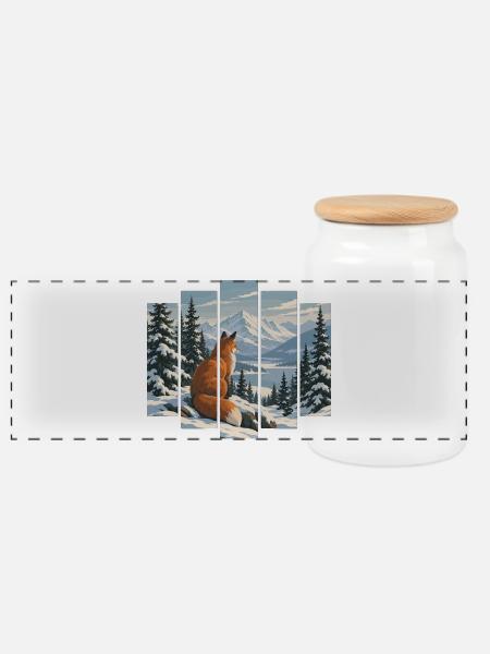 Fuchs im Winterwald - Verschneite Berglandschaft - Panorama Keksdose mit Holzdeckel - Weiß