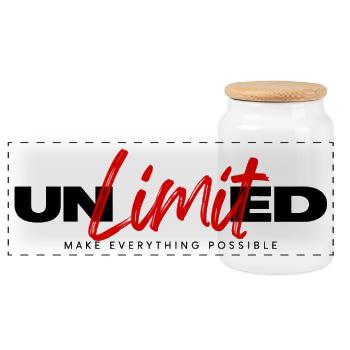 Unlimited – Motivation Erfolg Mindset Spruch - Panorama Keksdose mit Holzdeckel - Weiß - Vorne