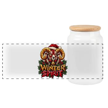Winter Spirit Widder Weihnachten Low Poly Shirt - Panorama Keksdose mit Holzdeckel - Weiß - Vorne