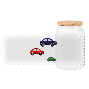 Bunte Autos Spielzeug Kinder - Panorama Keksdose mit Holzdeckel - Weiß - Vorne