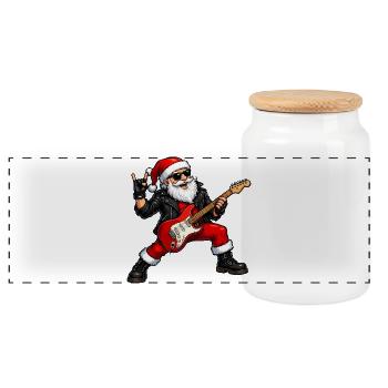 Rockender Weihnachtsmann - Panorama Keksdose mit Holzdeckel - Weiß - Vorne