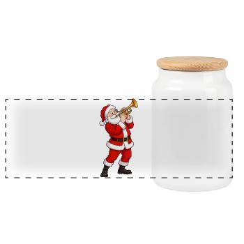 Santa Trompete im Weihnachtsglanz - Panorama Keksdose mit Holzdeckel - Weiß - Vorne