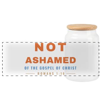Not Ashamed of the Gospel – Romans 1:16 - Panorama Keksdose mit Holzdeckel - Weiß - Vorne
