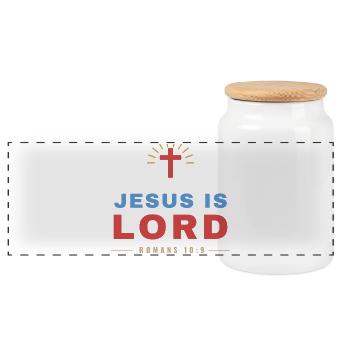 Jesus Is Lord – Romans 10:9 Christian - Panorama Keksdose mit Holzdeckel - Weiß - Vorne