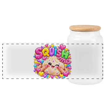 Squish Me: Buntes Herz-Squishy - Panorama Keksdose mit Holzdeckel - Weiß - Vorne