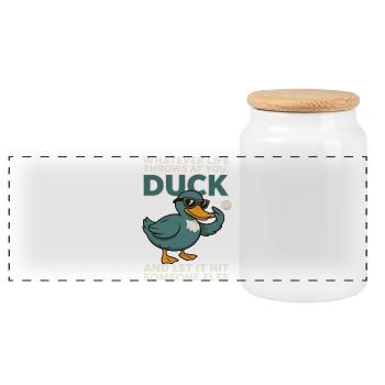 Duck Spruch: Lass es jemanden anders treffen - Panorama Keksdose mit Holzdeckel - Weiß - Vorne