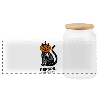 Pspsps oder Saures – Schwarze Katze Halloween - Panorama Keksdose mit Holzdeckel - Weiß - Vorne