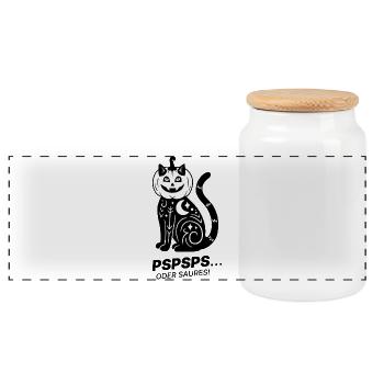 Pspsps oder Saures – Schwarze Katze Halloween - Panorama Keksdose mit Holzdeckel - Weiß - Vorne