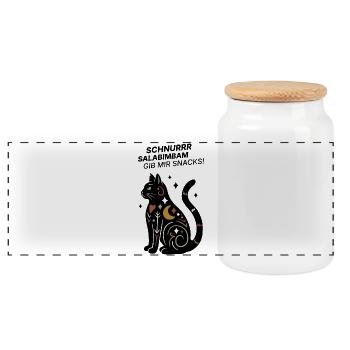 Schnurrrsalabimbam - Gib mir Snacks! - Katze - Panorama Keksdose mit Holzdeckel - Weiß - Vorne
