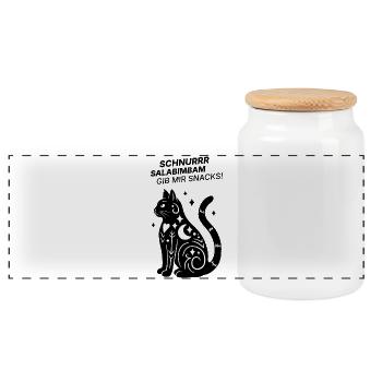 Schnurrrsalabimbam - Gib mir Snacks! - Katze - Panorama Keksdose mit Holzdeckel - Weiß - Vorne