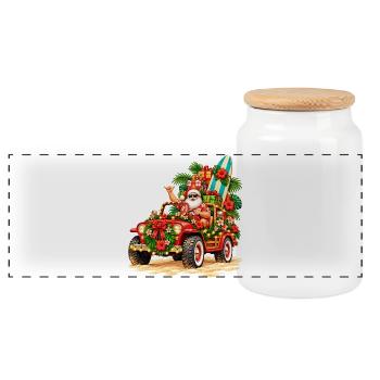 Santa's Island Lieferung – tropischer Weihnachtsjeep - Panorama Keksdose mit Holzdeckel - Weiß - Vorne