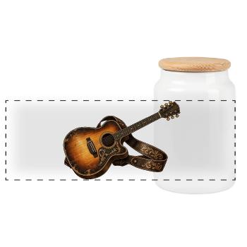 Akustikgitarre – Rustikale Vintage Musik Kunst - Panorama Keksdose mit Holzdeckel - Weiß - Vorne
