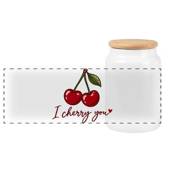 I Cherry You – Süße Kirschen Liebe Herz Geschenk - Panorama Keksdose mit Holzdeckel - Weiß - Vorne
