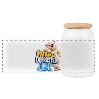Patience: Defrosted | cooler Eisbär | Cartoon - Panorama Keksdose mit Holzdeckel - Weiß - Vorne