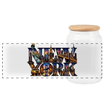 New York Skyline Collage - Panorama Keksdose mit Holzdeckel - Weiß - Vorne