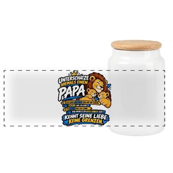 Unterschätze niemals einen Papa – Löwenpapa - Panorama Keksdose mit Holzdeckel - Weiß - Vorne