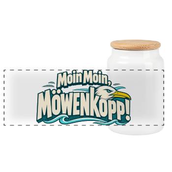 Moin Moin Möwenkopp Norddeutschland Küstenkind - Panorama Keksdose mit Holzdeckel - Weiß - Vorne