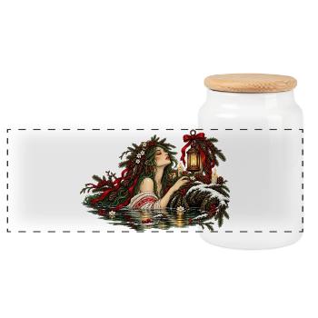Weihnachts-Rusalka-Slawisches Wassergeist-Design - Panorama Keksdose mit Holzdeckel - Weiß - Vorne