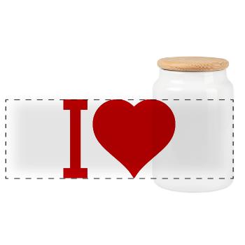 Ich liebe Herz-Icon Typografie - Panorama Keksdose mit Holzdeckel - Weiß - Vorne